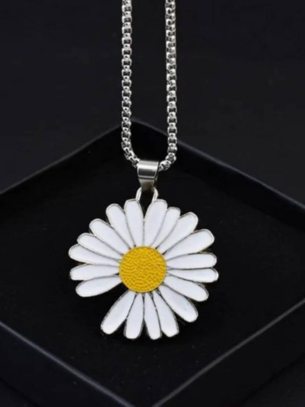 Daisy Flower Pendant Necklace Missing Petal Charm Womens Jewelry Gift for Her